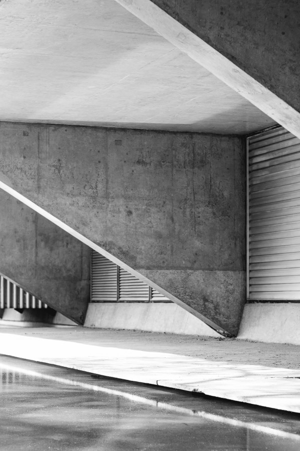 Concrete facade in hard afternoon light